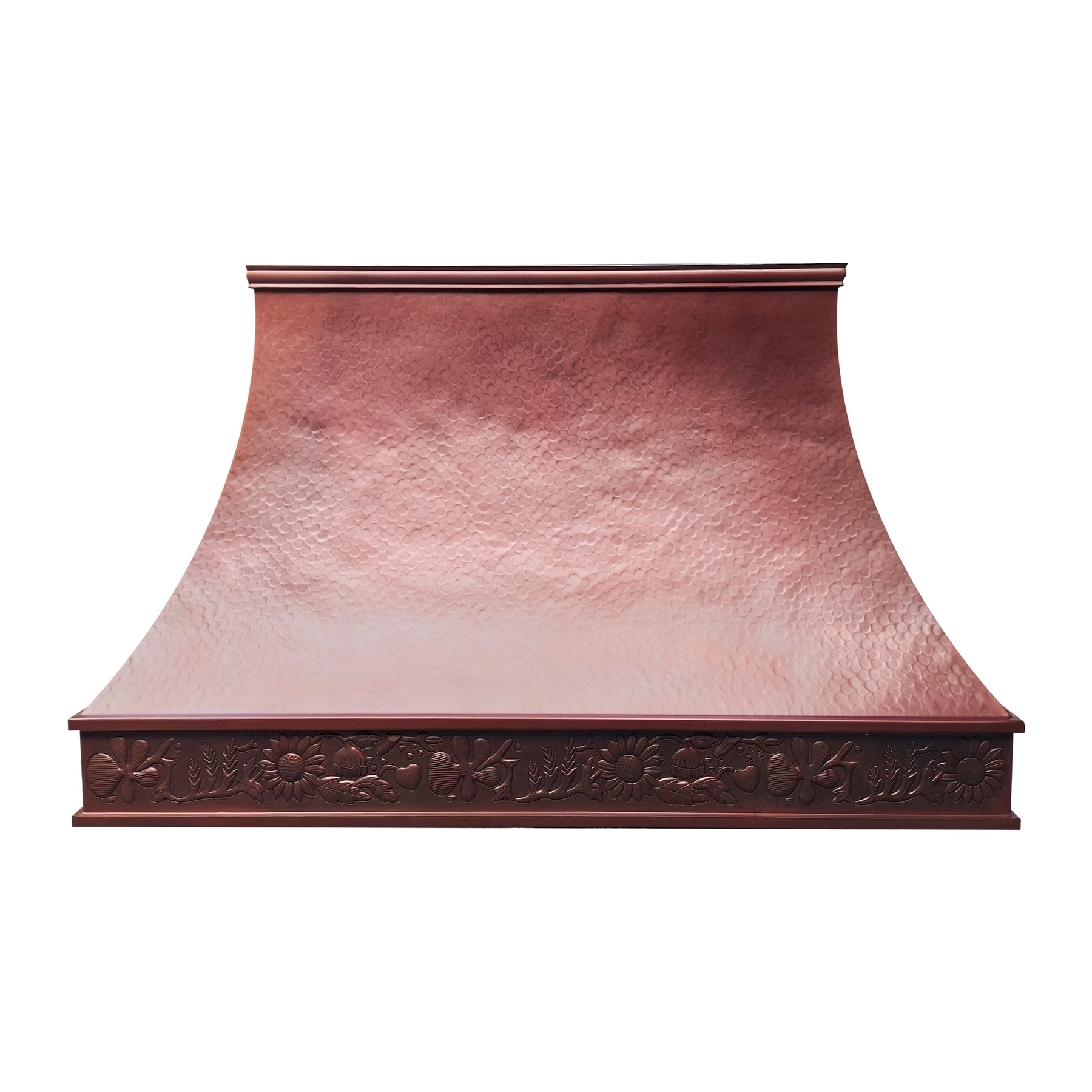 Fobest Custom Fire Copper Range Hood with Hammered Texture & Sculpted Curved Crown FCP-356
