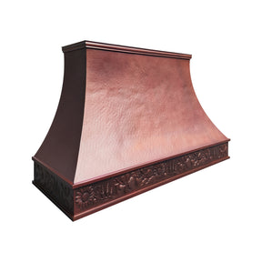 Fobest Custom Fire Copper Range Hood with Hammered Texture & Sculpted Curved Crown FCP-356