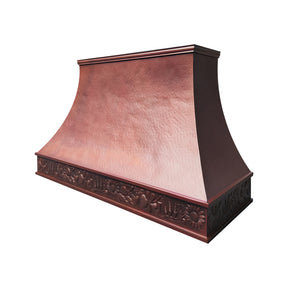 Fobest Custom Fire Copper Range Hood with Hammered Texture & Sculpted Curved Crown FCP-356
