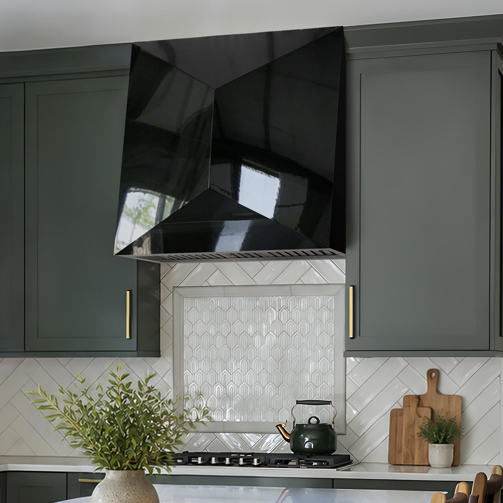 Fobest Custom Geometric Range Hood in Glossy Black FSS-664