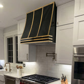 Fobest Custom Glossy Black Stainless Steel Range Hood with Polished Brass Straps FSS-645