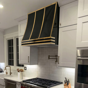 Fobest Custom Glossy Black Stainless Steel Range Hood with Polished Brass Straps FSS-645