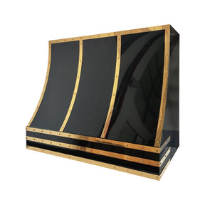 Fobest Custom Glossy Black Stainless Steel Range Hood with Polished Brass Straps FSS-645