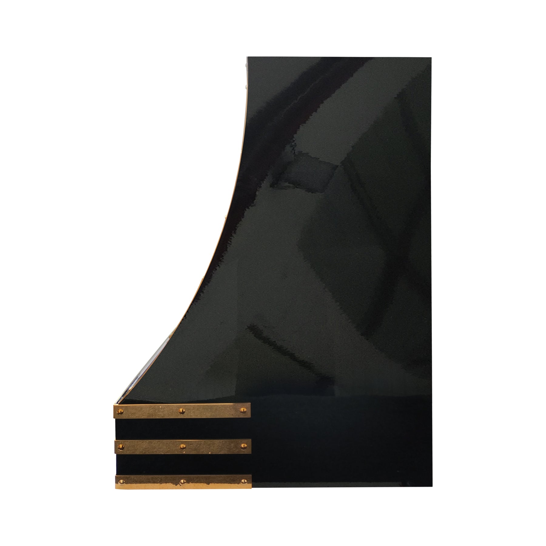 Fobest Custom Glossy Black Stainless Steel Range Hood with Polished Brass Straps FSS-645