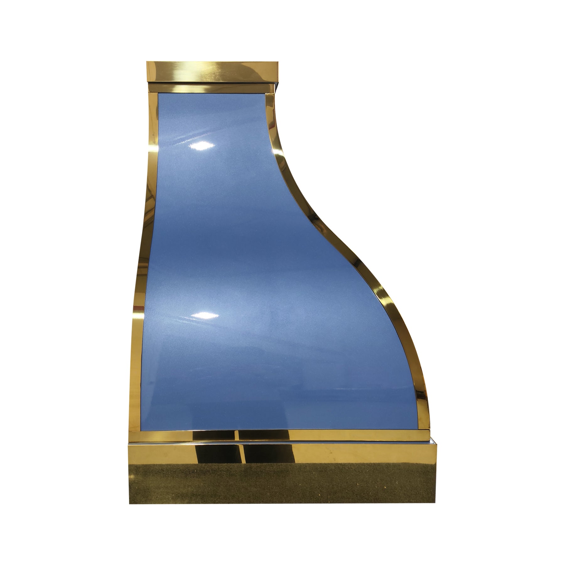 Fobest Custom Glossy Blue Stainless Steel Range Hood with Polished Brass Decor FSS-654