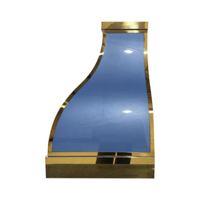Fobest Custom Glossy Blue Stainless Steel Range Hood with Polished Brass Decor FSS-654