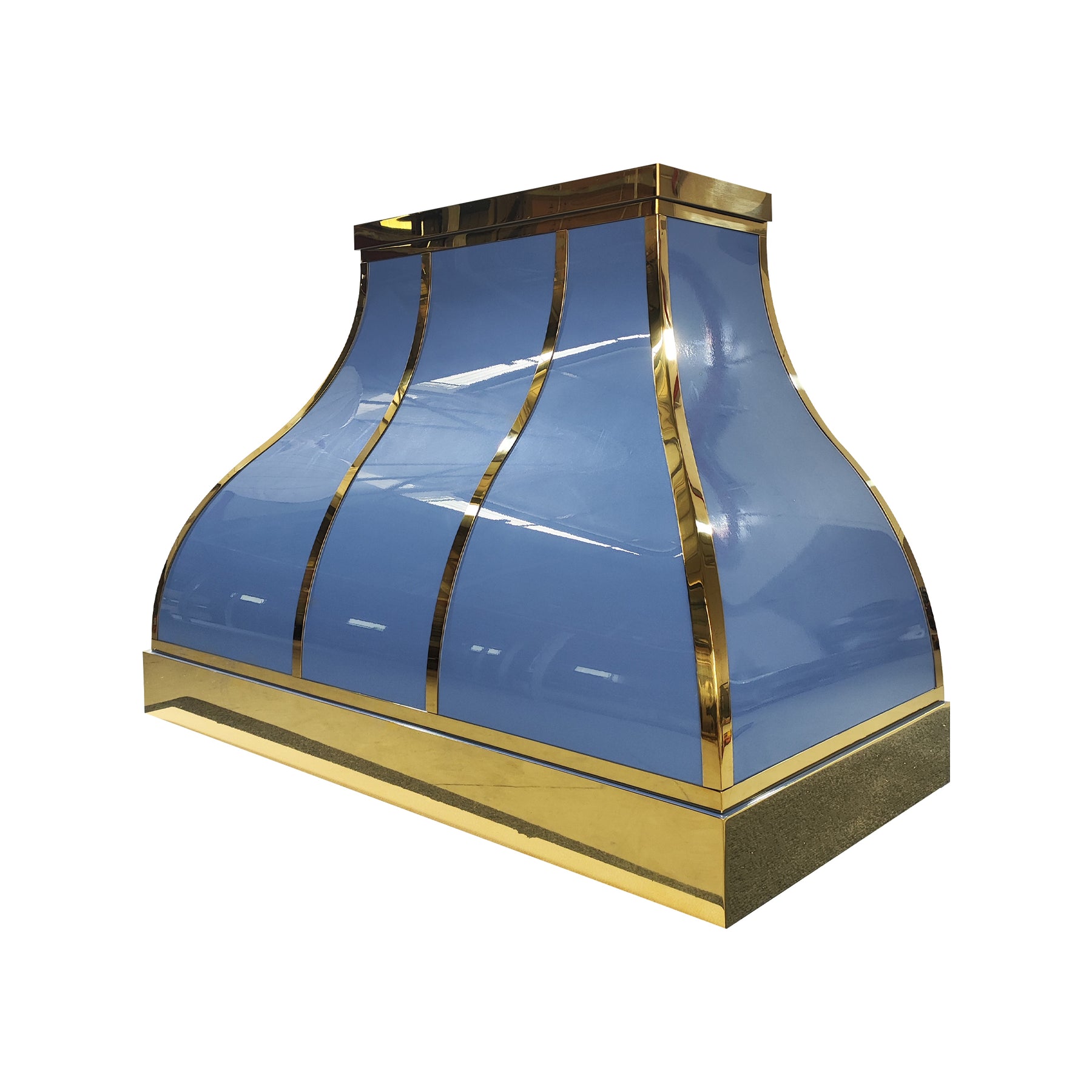 Fobest Custom Glossy Blue Stainless Steel Range Hood with Polished Brass Decor FSS-654