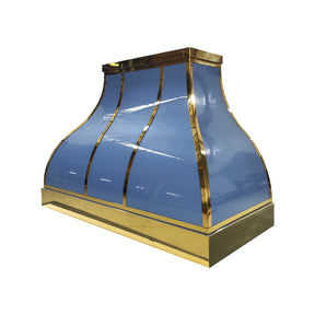 Fobest Custom Glossy Blue Stainless Steel Range Hood with Polished Brass Decor FSS-654
