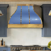 Fobest Custom Glossy Blue Stainless Steel Range Hood with Polished Brass Decor FSS-654