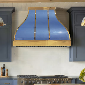 Fobest Custom Glossy Blue Stainless Steel Range Hood with Polished Brass Decor FSS-654