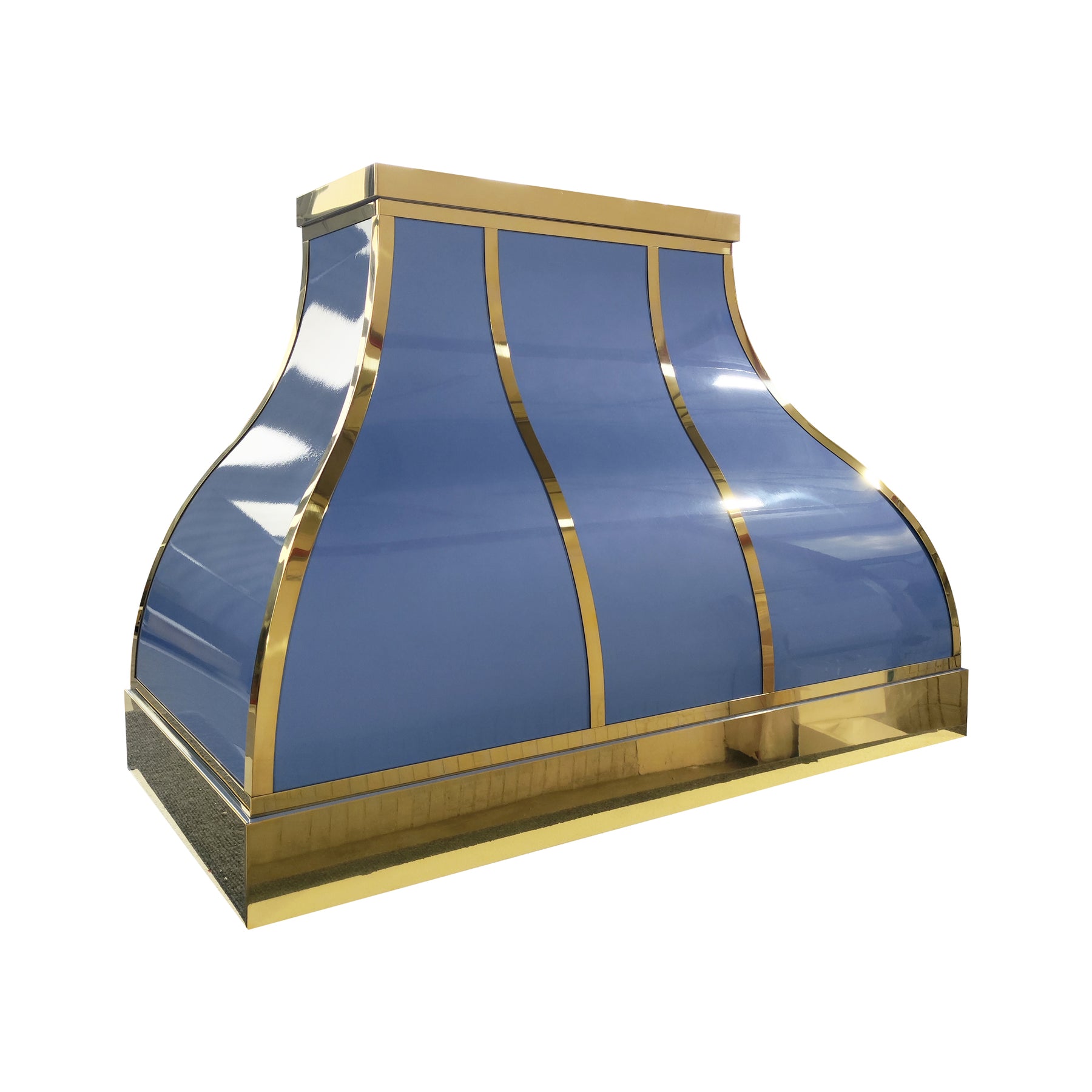 Fobest Custom Glossy Blue Stainless Steel Range Hood with Polished Brass Decor FSS-654
