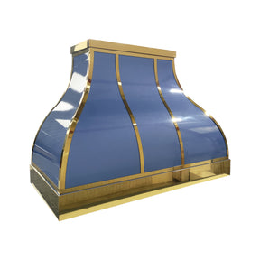 Fobest Custom Glossy Blue Stainless Steel Range Hood with Polished Brass Decor FSS-654