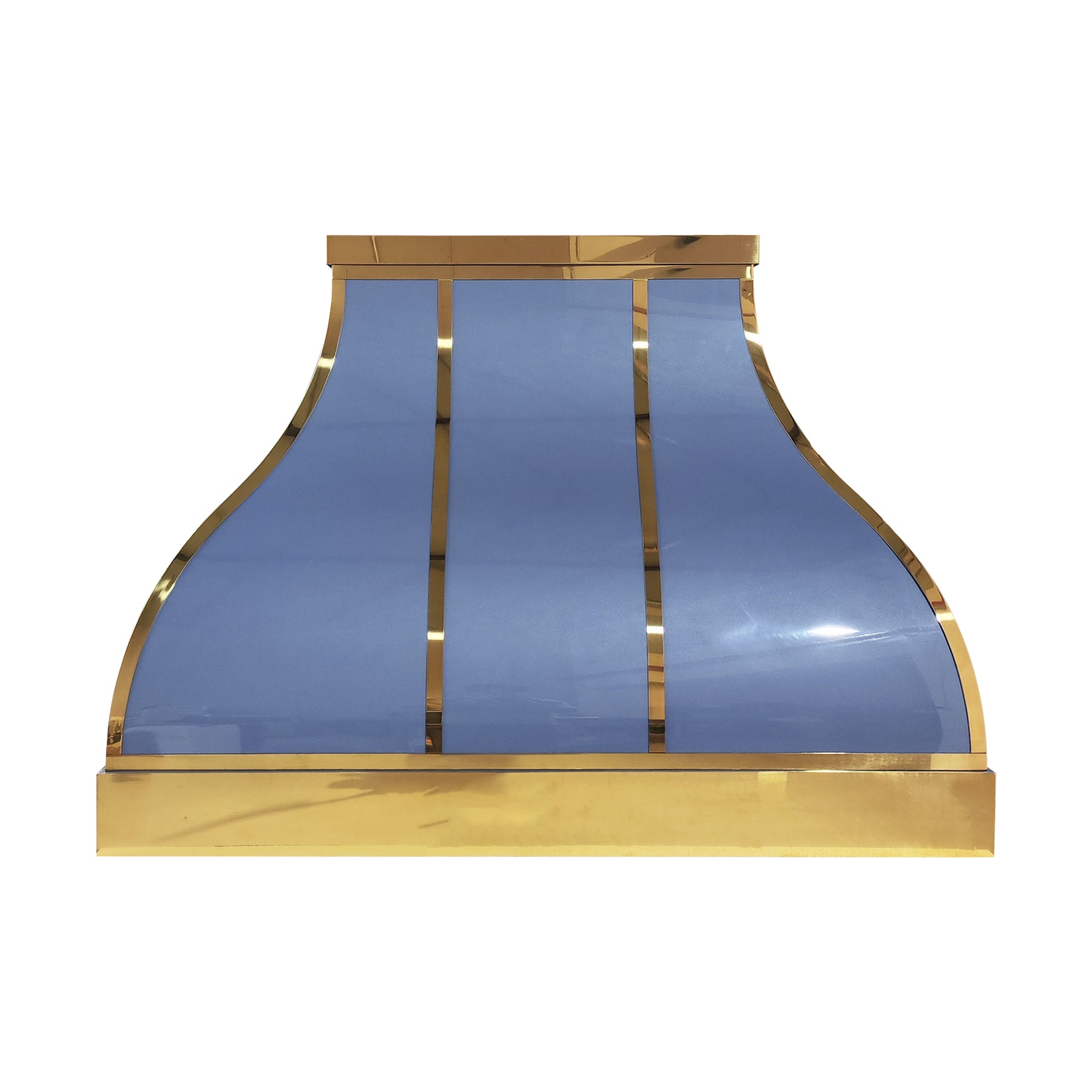 Fobest Custom Glossy Blue Stainless Steel Range Hood with Polished Brass Decor FSS-654