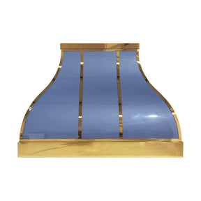 Fobest Custom Glossy Blue Stainless Steel Range Hood with Polished Brass Decor FSS-654