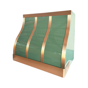 Fobest Custom Glossy Green Range Hood with Brushed Brass Straps FSS-662