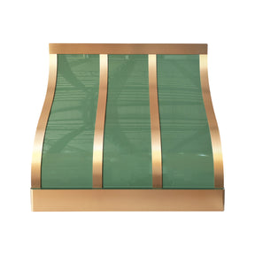 Fobest Custom Glossy Green Range Hood with Brushed Brass Straps FSS-662