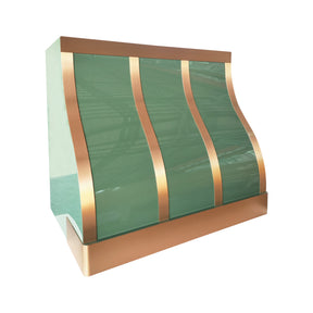 Fobest Custom Glossy Green Range Hood with Brushed Brass Straps FSS-662