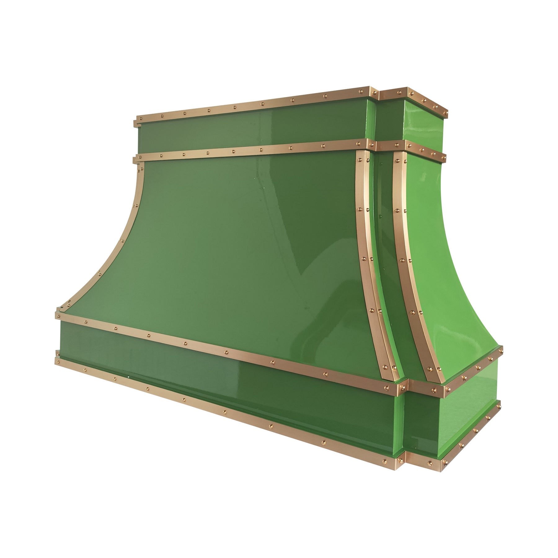 Fobest Custom Glossy Green Stainless Steel Range Hood with Brass Trim FSS-697