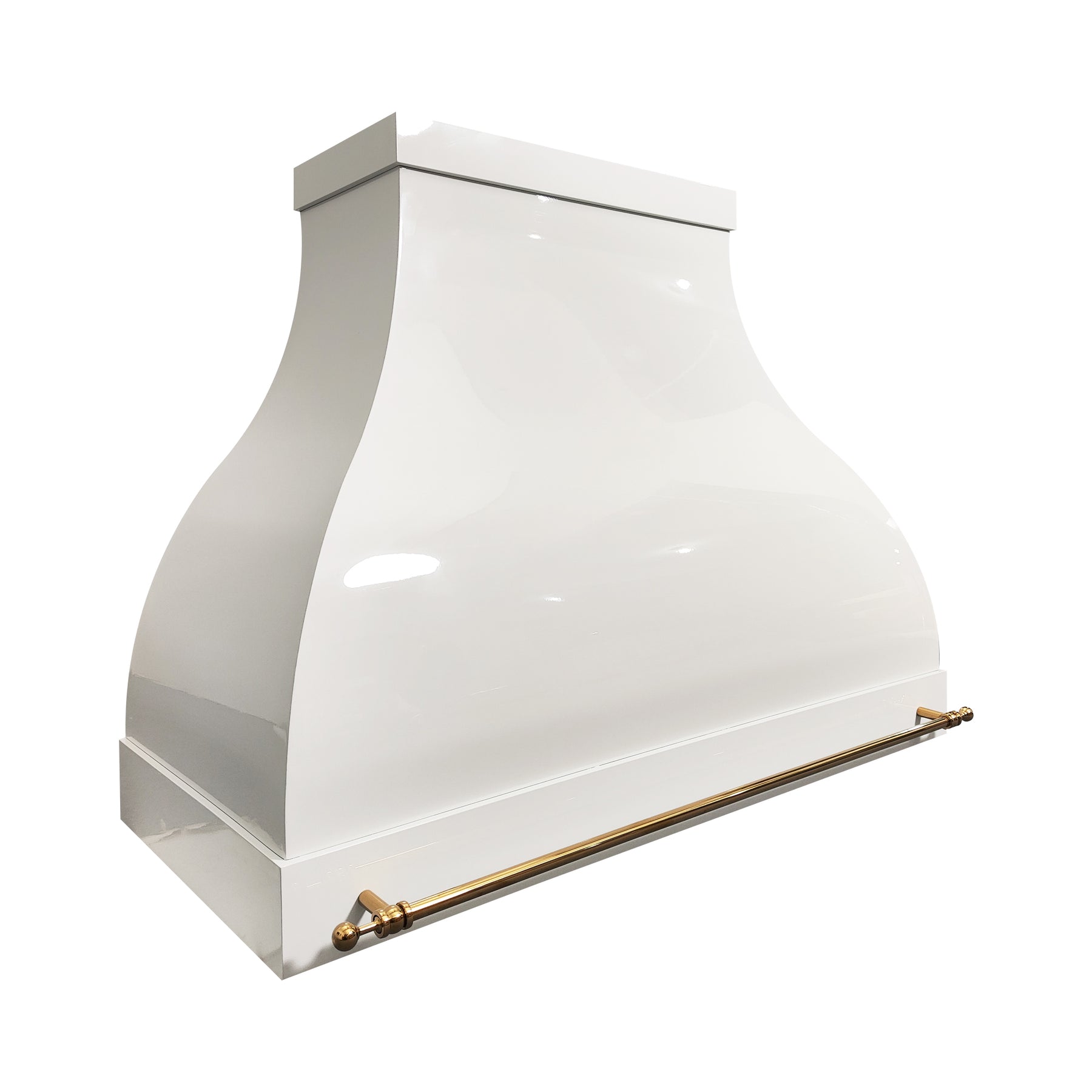 Fobest Custom Glossy White Stainless Steel Range Hood with Polished Brass Accents FSS-569