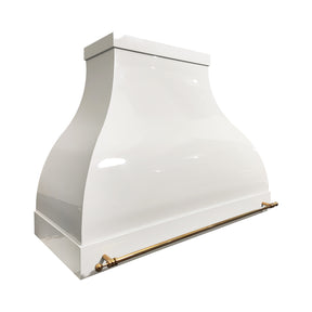 Fobest Custom Glossy White Stainless Steel Range Hood with Polished Brass Accents FSS-569