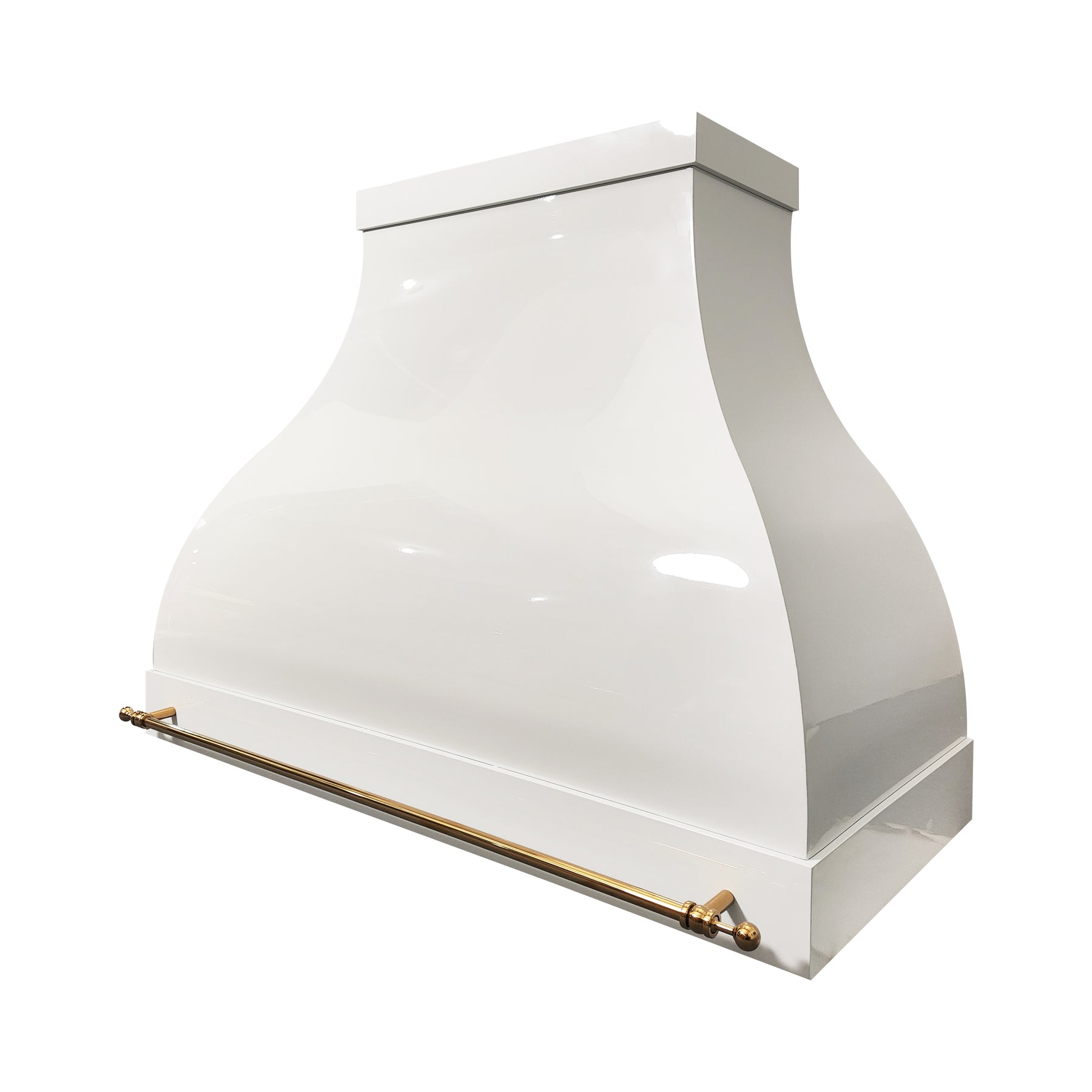 Fobest Custom Glossy White Stainless Steel Range Hood with Polished Brass Accents FSS-569