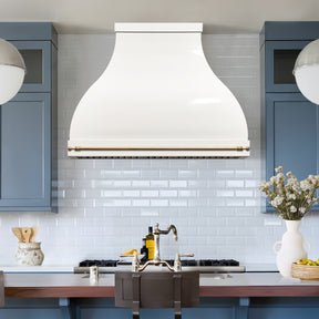 Fobest Custom Glossy White Stainless Steel Range Hood with Polished Brass Accents FSS-569