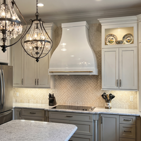 Fobest Custom Glossy White Stainless Steel Range Hood with Polished Brass Accents FSS-569
