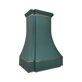 Fobest Custom Green Parallel Range Hood with Aged Brass Trim FSS-597