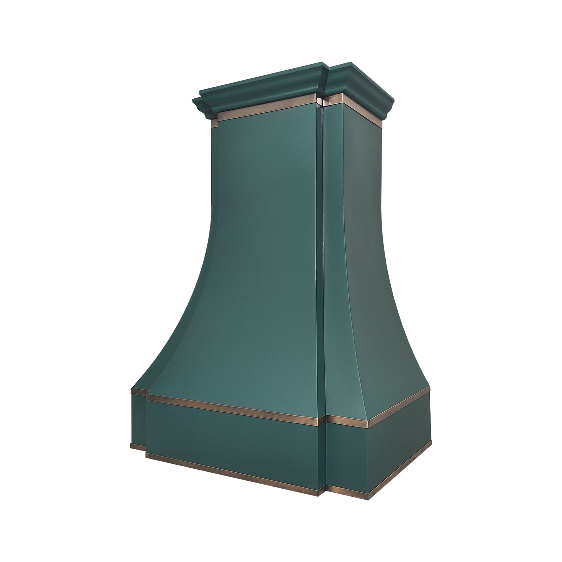 Fobest Custom Green Parallel Range Hood with Aged Brass Trim FSS-597