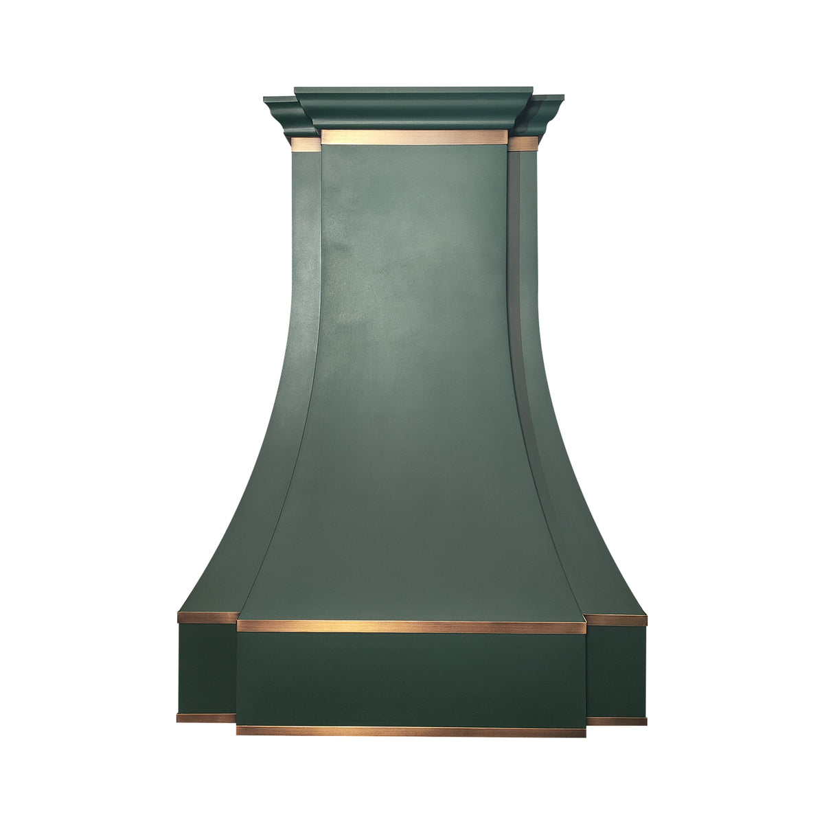 Fobest Custom Green Parallel Range Hood with Aged Brass Trim FSS-597