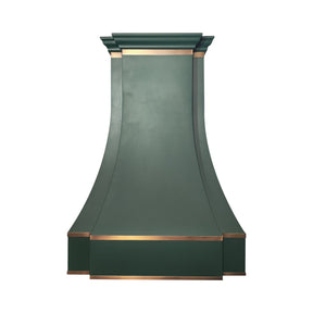 Fobest Custom Green Parallel Range Hood with Aged Brass Trim FSS-597