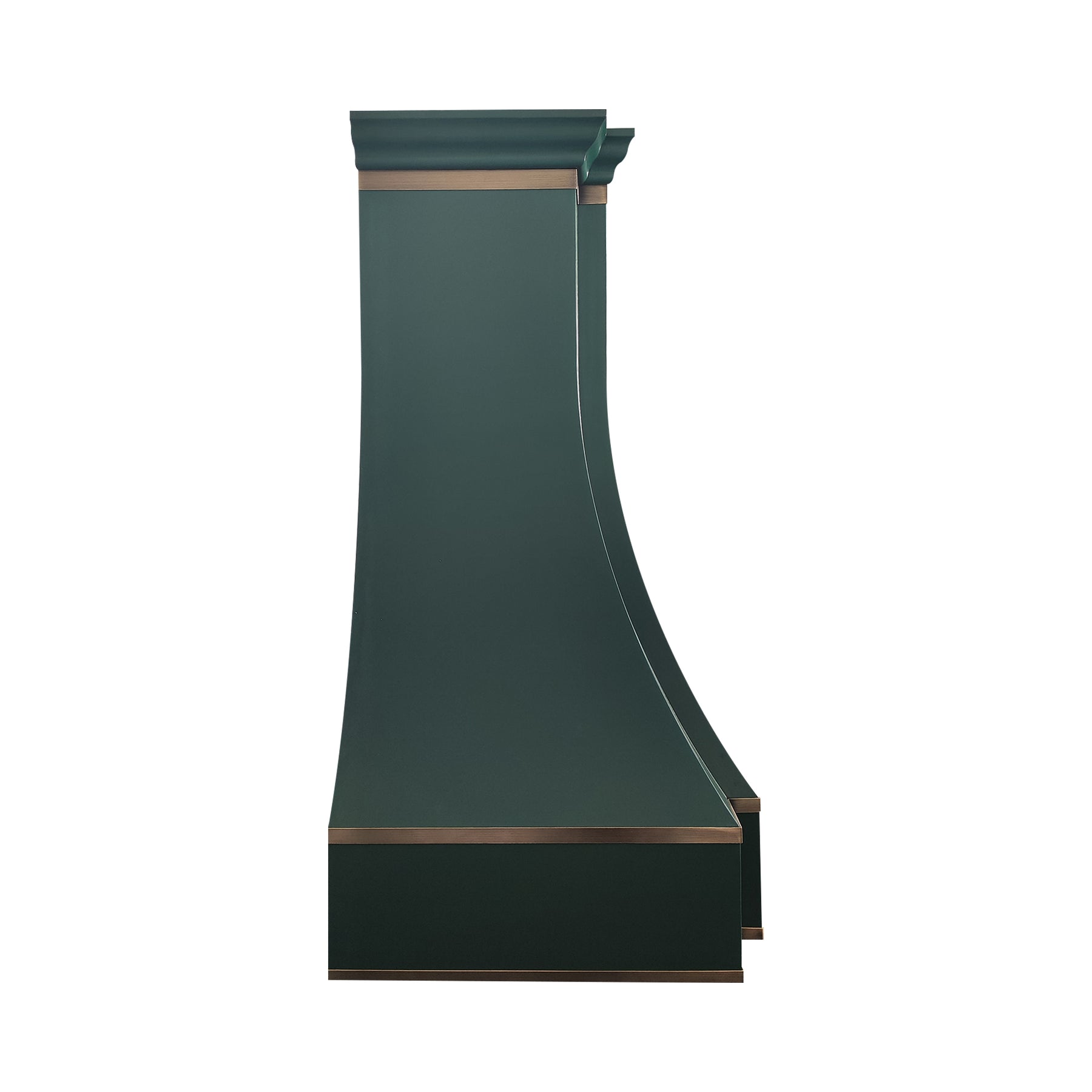 Fobest Custom Green Parallel Range Hood with Aged Brass Trim FSS-597