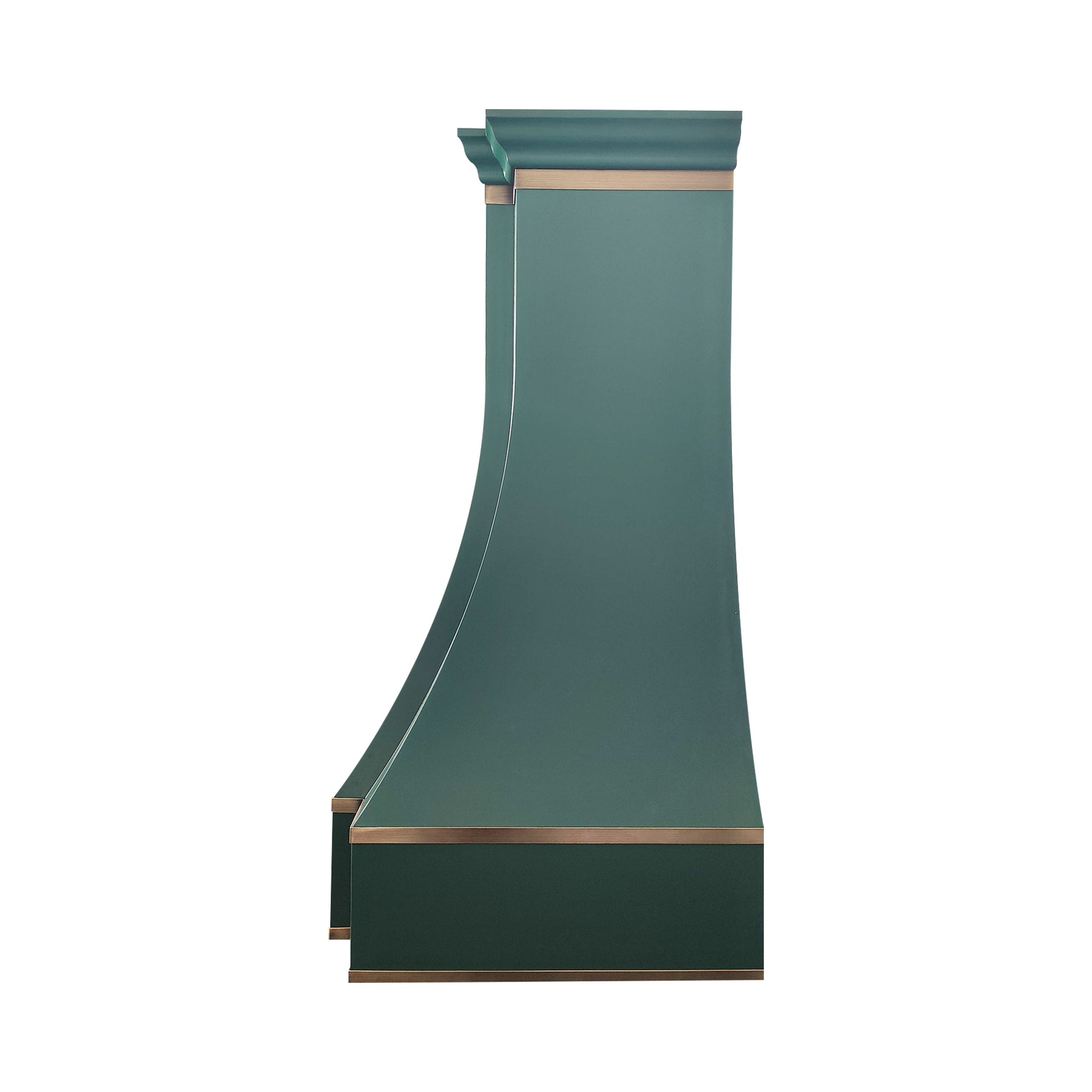 Fobest Custom Green Parallel Range Hood with Aged Brass Trim FSS-597