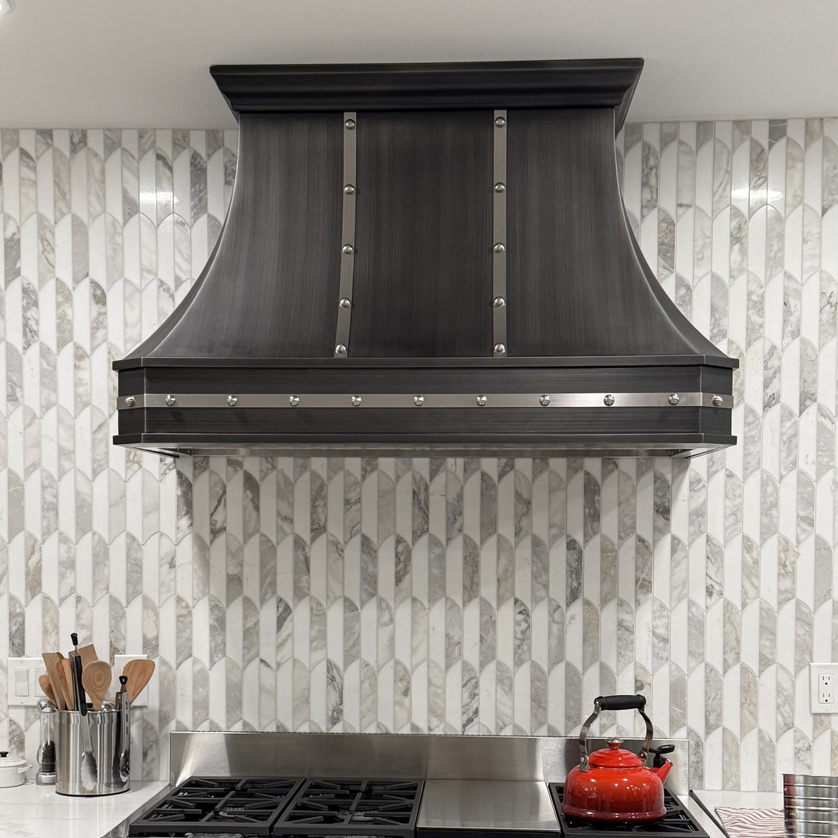 Fobest Custom Grey Range Hood with Brushed Steel Accents FSS-384