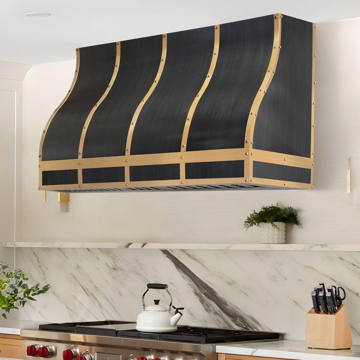 Fobest Custom Grey Stainless Steel Range Hood with Brushed Brass Decor FSS-637