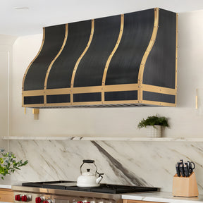 Fobest Custom Grey Stainless Steel Range Hood with Brushed Brass Decor FSS-637