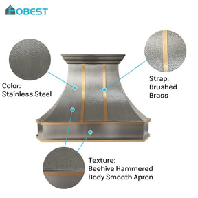 Fobest Custom Hammered Stainless Steel Range Hood with Brass Decor FSS-672