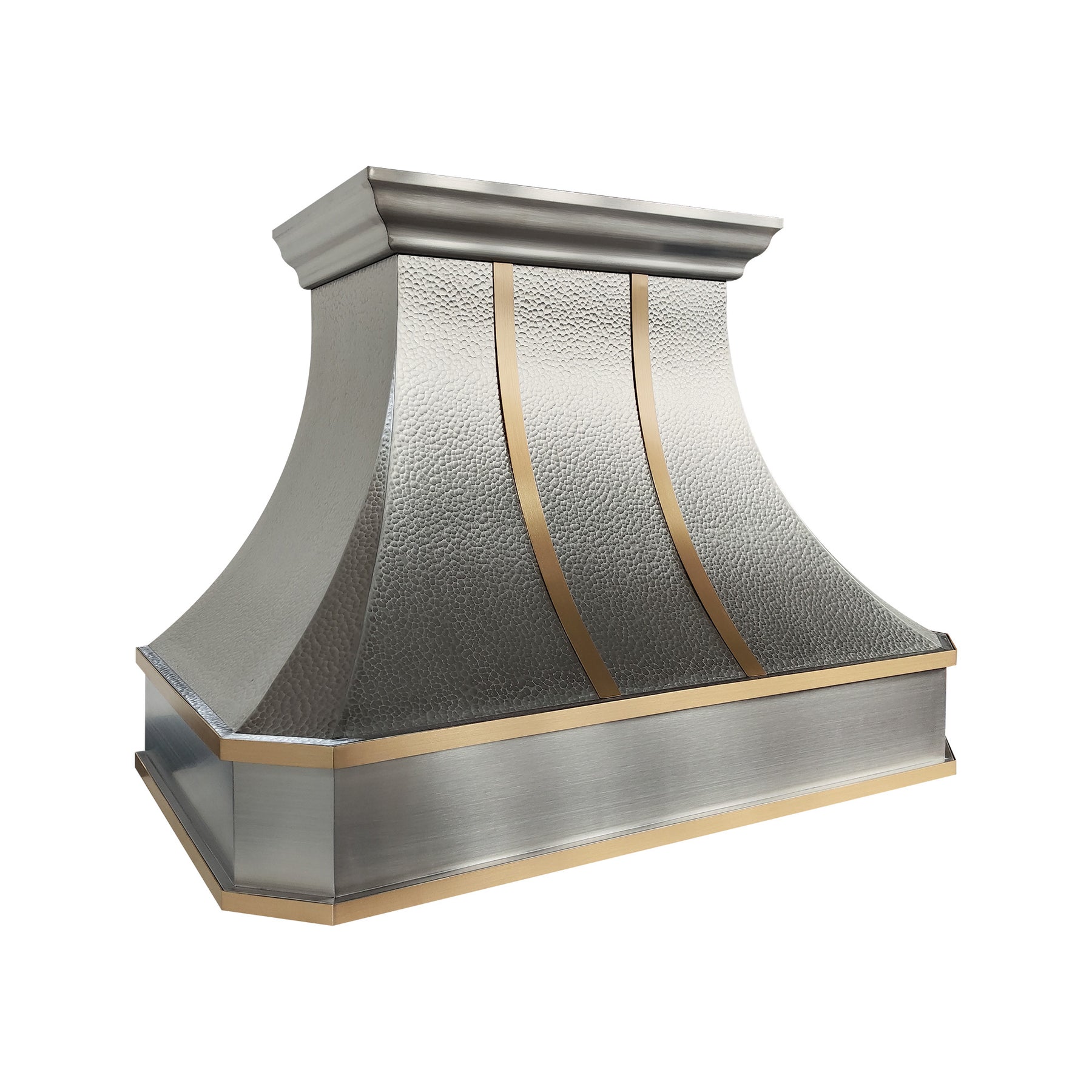 Fobest Custom Hammered Stainless Steel Range Hood with Brass Decor FSS-672