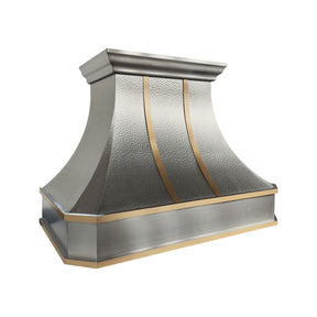 Fobest Custom Hammered Stainless Steel Range Hood with Brass Decor FSS-672