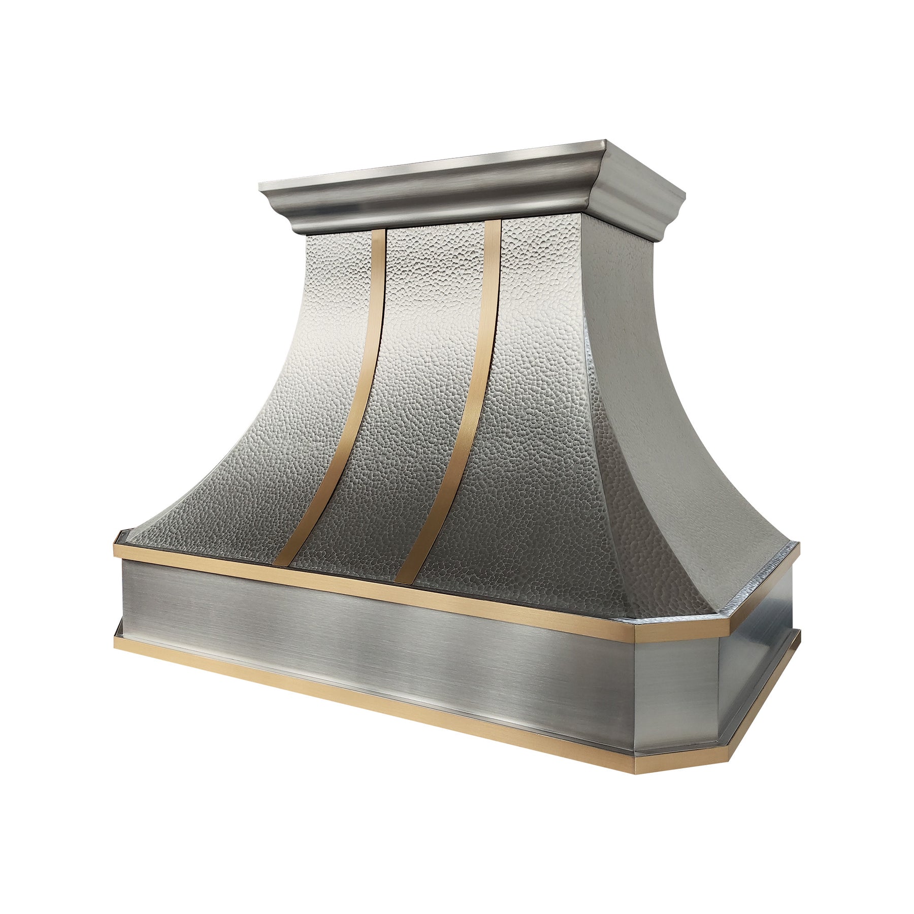 Fobest Custom Hammered Stainless Steel Range Hood with Brass Decor FSS-672