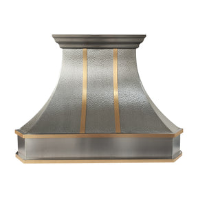 Fobest Custom Hammered Stainless Steel Range Hood with Brass Decor FSS-672
