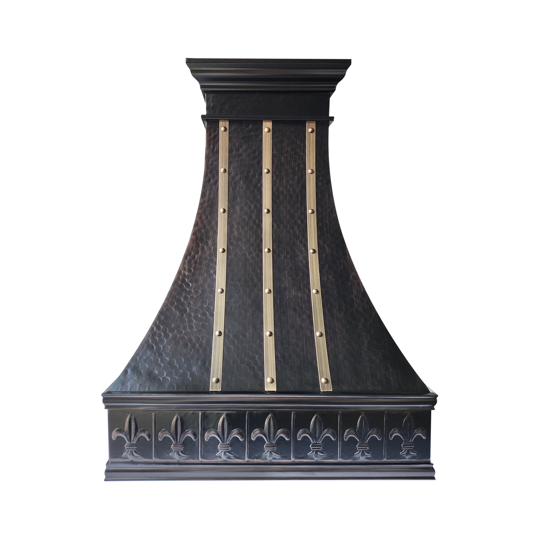 Fobest Custom Handcrafted Copper Range Hood with Aged Brass Straps FCP-361