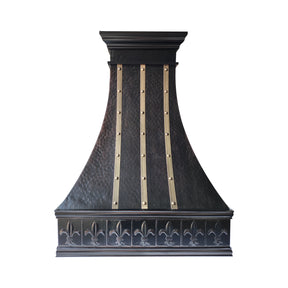 Fobest Custom Handcrafted Copper Range Hood with Aged Brass Straps FCP-361