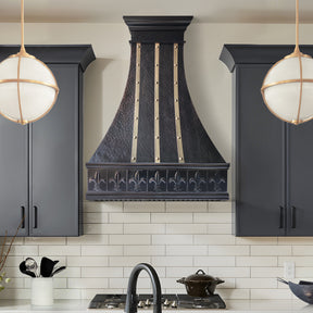 Fobest Custom Handcrafted Copper Range Hood with Aged Brass Straps FCP-361