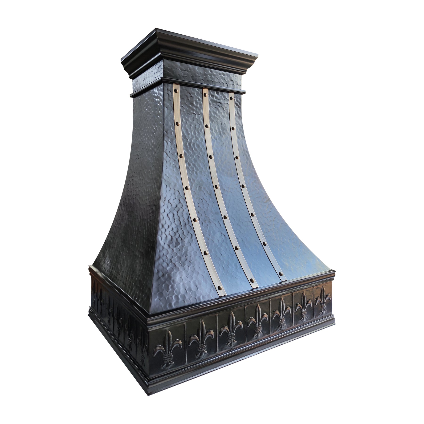 Fobest Custom Handcrafted Copper Range Hood with Aged Brass Straps FCP-361