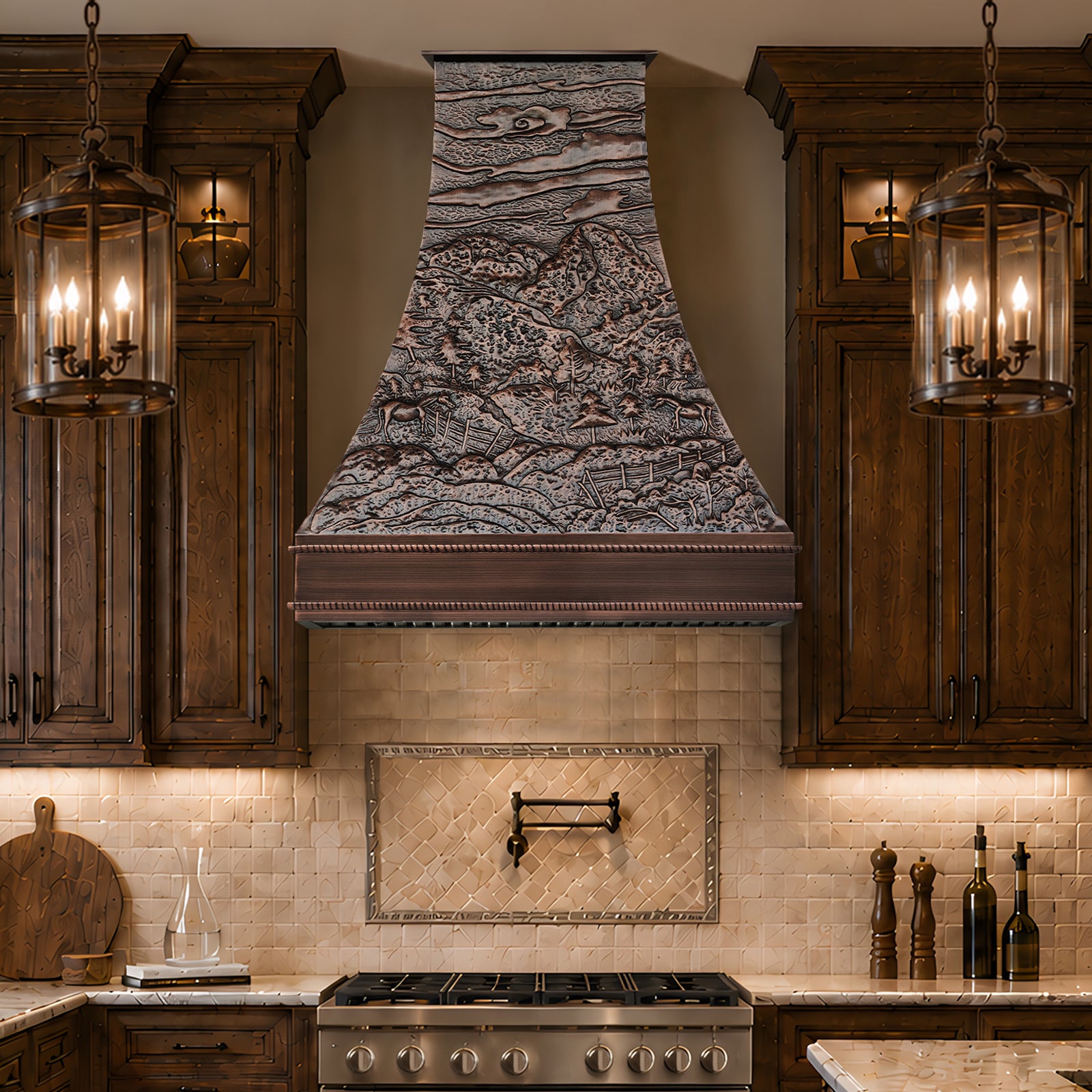 Fobest Custom Handcrafted Landscape Copper Range Hood FCP-376