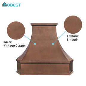 Fobest Custom Handcrafted Vintage Copper Metal Range Hood with Smooth Texture FCP-380
