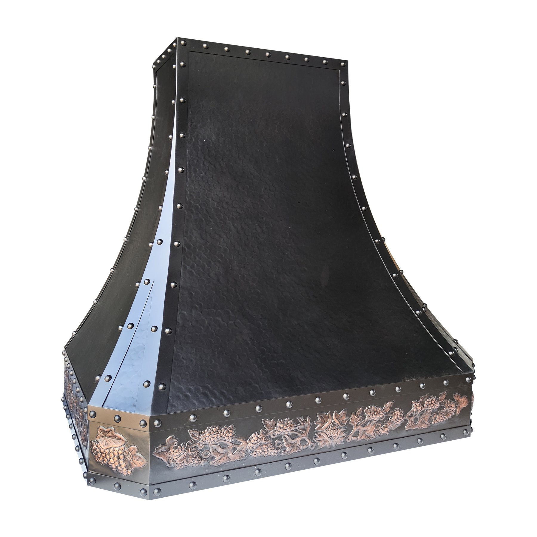Fobest Custom Handmade Copper Range Hood in Oil Rubbed Bronze with Hand-Carved Apron FCP-362