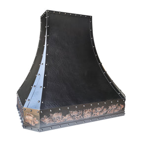 Fobest Custom Handmade Copper Range Hood in Oil Rubbed Bronze with Hand-Carved Apron FCP-362