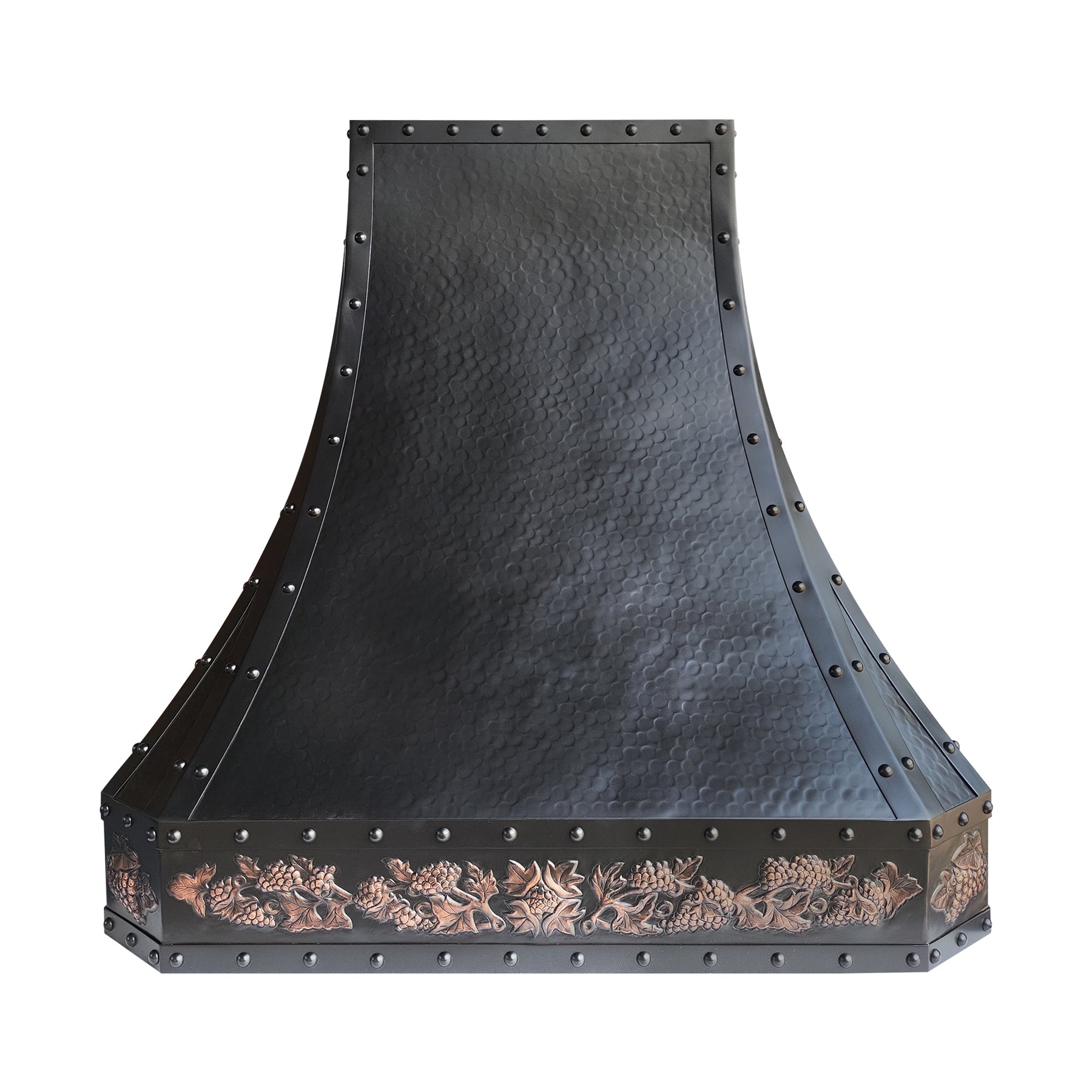 Fobest Custom Handmade Copper Range Hood in Oil Rubbed Bronze with Hand-Carved Apron FCP-362